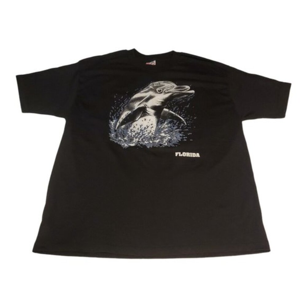 Vintage‎ 90s Dolphin T-Shirt Adult XL Black Florida Glitter Cute Hanes USA Made